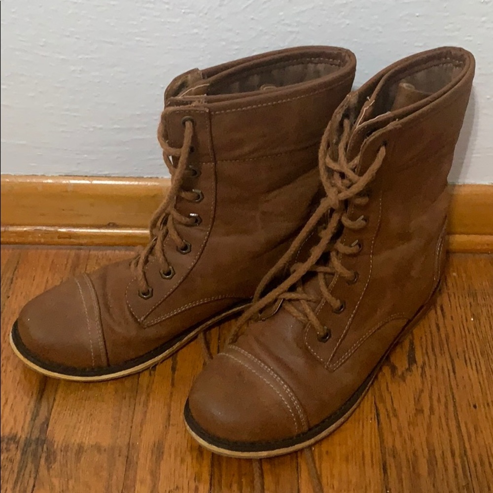 brown combat boots